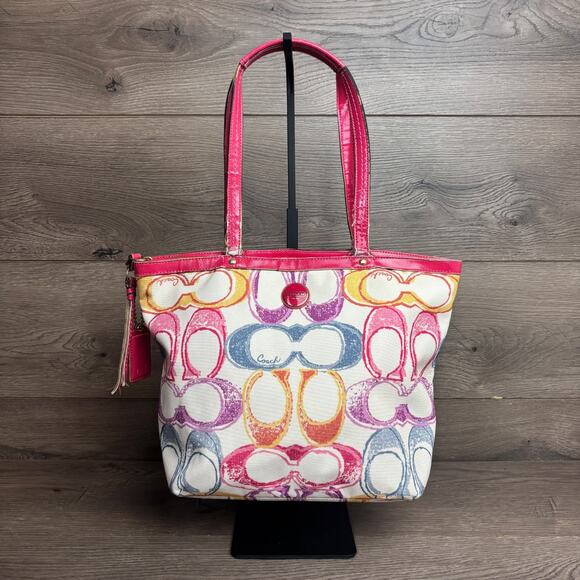 COACH Scribble Tote Bag with Hot Pink Leather Trim A1395-F21894 - Picture 1 of 13